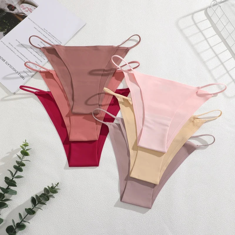 4PCS/Set Seamless Thin Strap Thong Underwear Women Low Rise Briefs Ice Silk Comfortable Panties Multi Color No Trace Lingerie