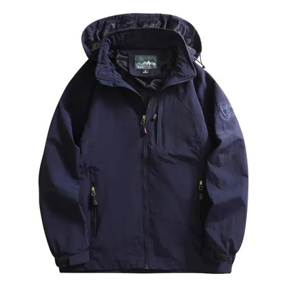 New Waterproof Hooded Jackets Men Casual Windproof Coat Autumn Lightweight Multi-Pocket Hiking Windbreaker Detachable Hat Jacket