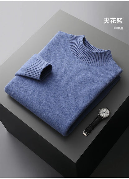 Winter Double Thick Men's Cashmere Sweater With Semi-High Neck High-End Warm Wool Knitted Bottoming Shirt