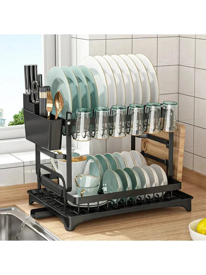 New Home Kitchen Dish Drain Rack Countertop Storage Rack with Cup Knife Holder Multifunctional Dishes Chopsticks Organizer