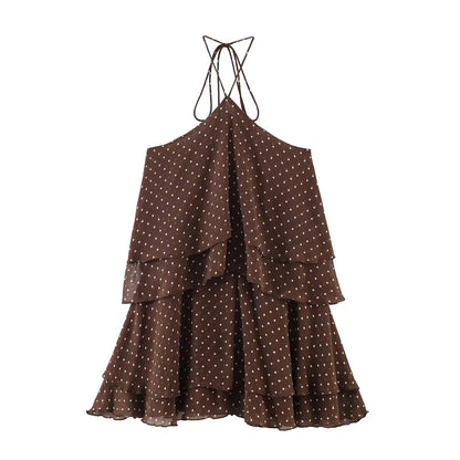 Women's New Summer Dress 2026 Fashion Neck Cascading Elegant Youth Ball Party Dresses Chic Polka-dot Mini Comfortable Dress