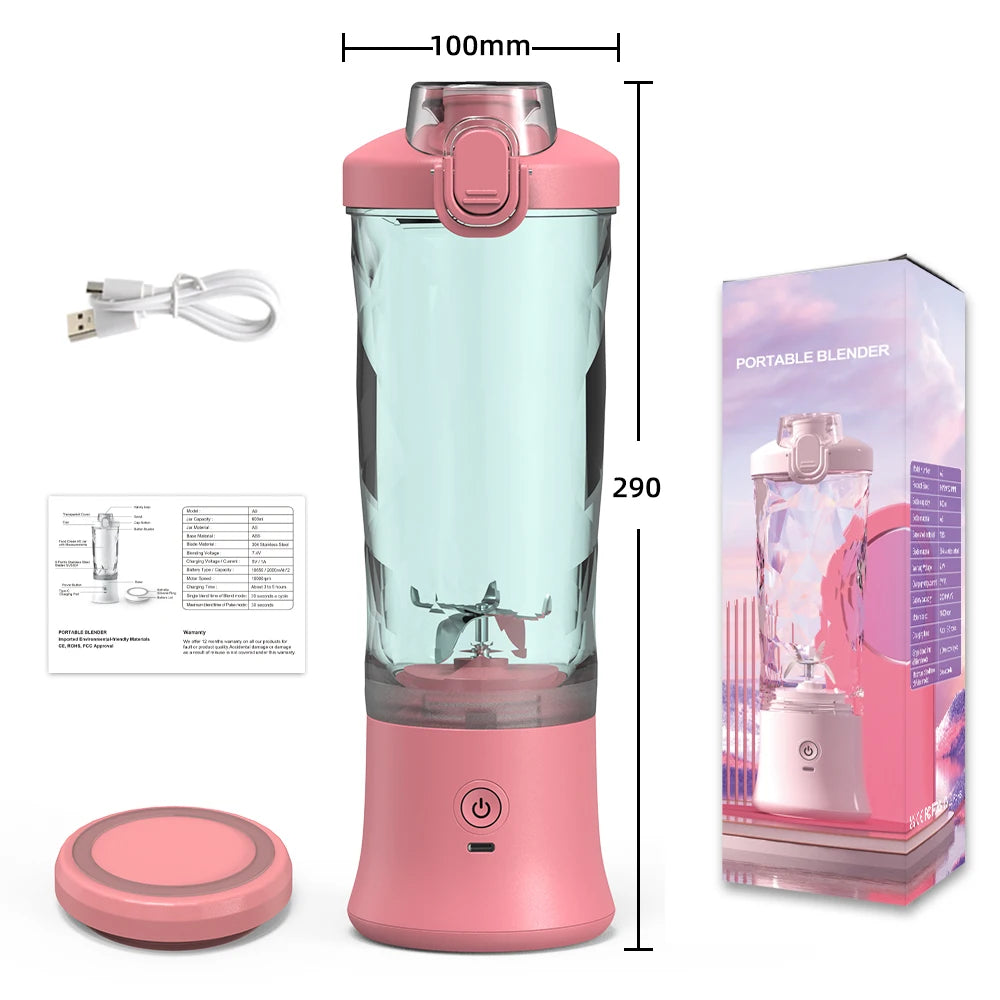 Portable Electric Blender - 600ML USB Rechargeable Fruit Mixer