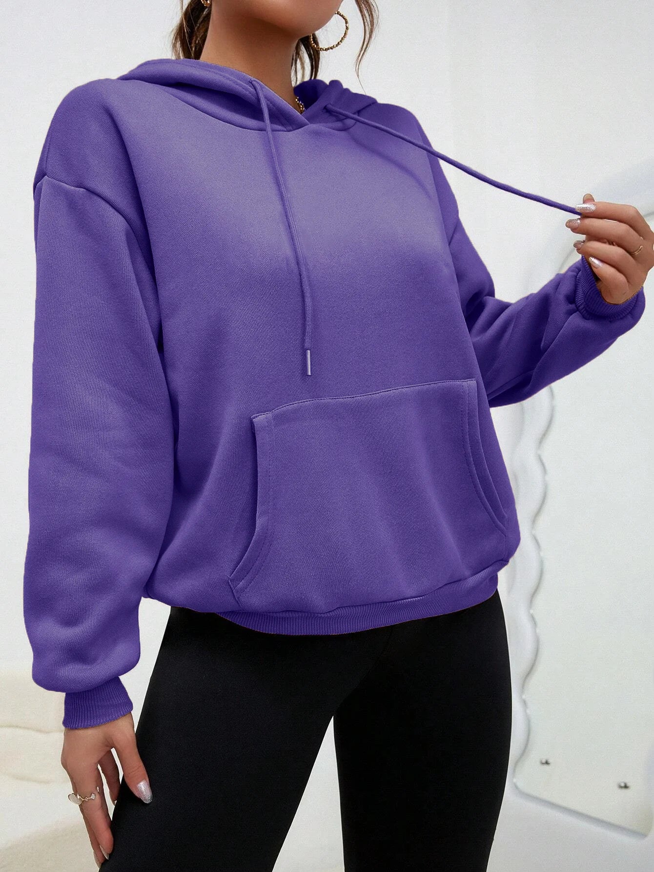 Casual Solid Color Hoodie for Women - Fleece Pocket Pullover