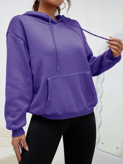 Casual Solid Color Hoodie for Women - Fleece Pocket Pullover