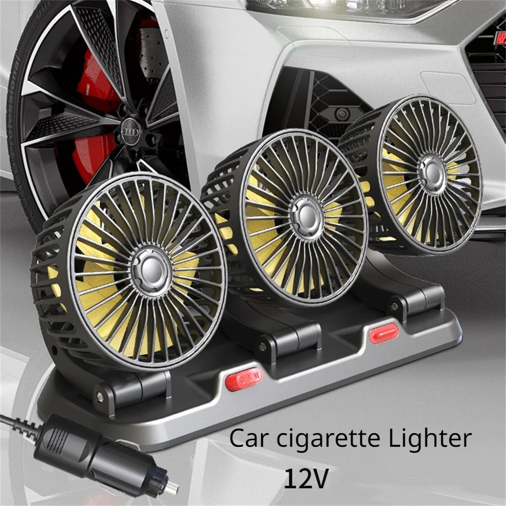 12V Automotive Fan Car Fan 24V 360° Adjustable 3-Head Air Fan Low Noise Multifunctional Temporary Parking Fan for Auto Vehicles