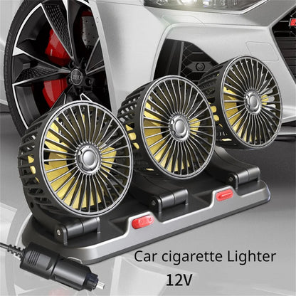 12V Automotive Fan Car Fan 24V 360° Adjustable 3-Head Air Fan Low Noise Multifunctional Temporary Parking Fan for Auto Vehicles