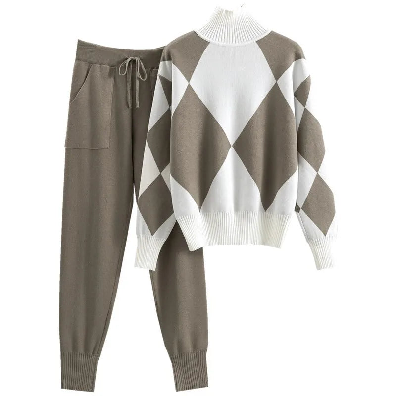 Fashion Knitted 2 Piece Set Women Sweater Suits Autumn Winter Tracksuit Sets Pullovers Long Pant Casual 2PCS Track Suit 2025