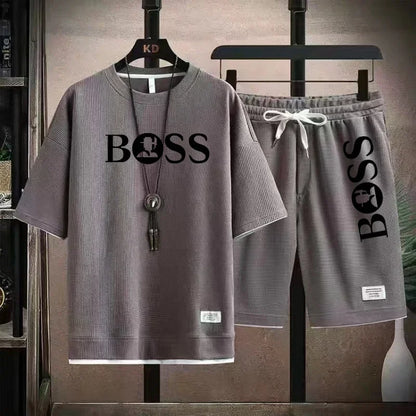 Fashion men's casual sports set new 2025 summer outdoor breathable round neck men short sleeve T-shirt + shorts two sets