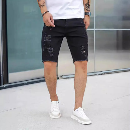 Men's Denim Shorts – Slim Straight Ripped Jeans Black Stretch Casual Summer Wear