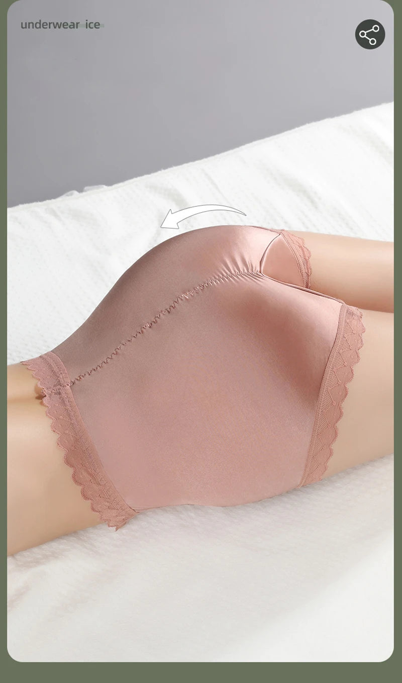 High Waist Lace Women Panties Ice Silk Thin Elastic Briefs Lingerie Seamless Luxury Breathable Underwear Butt Lifting Underpants