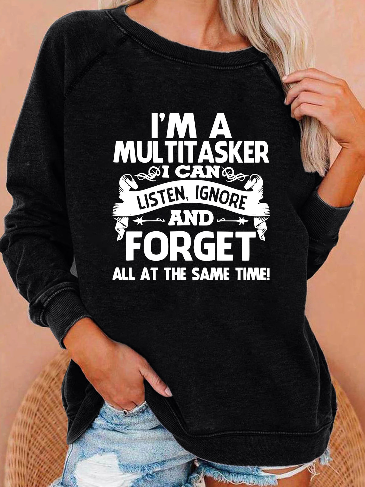 I'M A MULTITASKER I CAN AND FORGET Print Women Sweatshirt Long Sleeve Casual Crew Neck Top Women Clothes for Fall & Winter