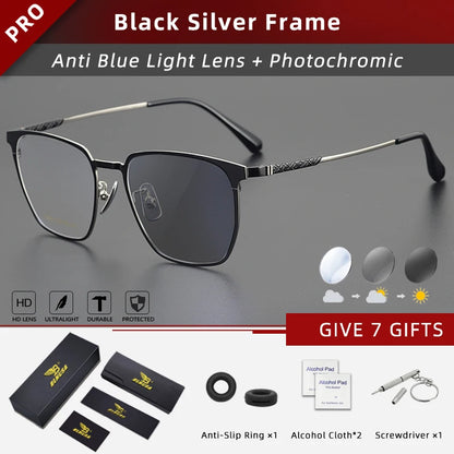 Titanium Reading Glasses - Ultralight Square Frame With Photochromic Lenses