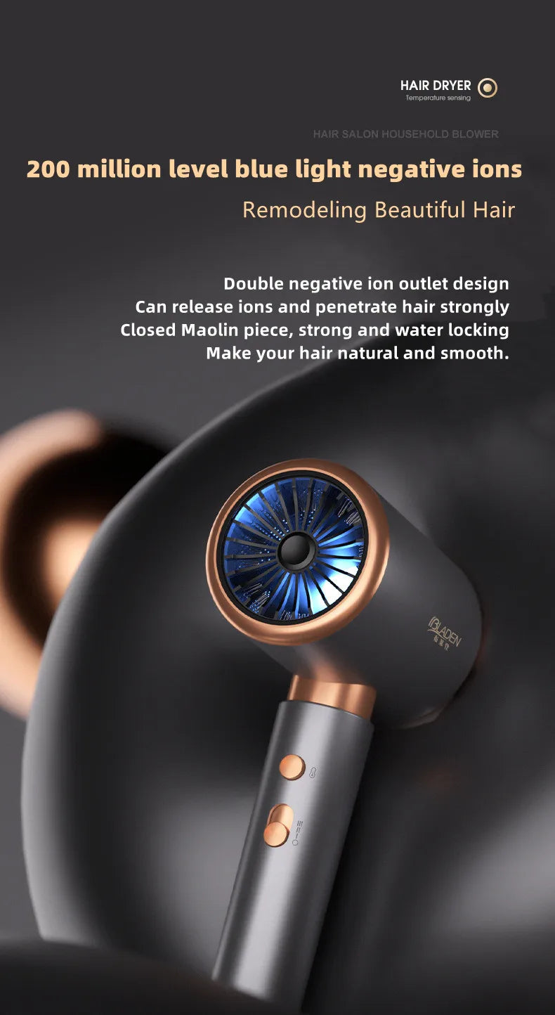 Professional Hair Dryer - Foldable High Power Negative Ion Blu-Ray Electric Blow Dryer