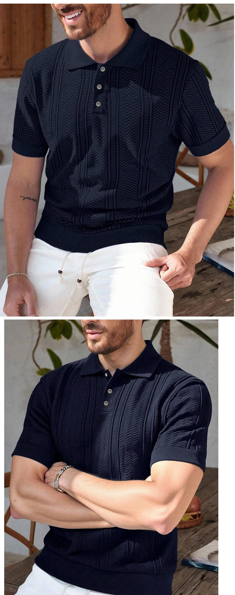 US Size Mens Knit Shirts Casual Stretch Golf Shirts Short Sleeve Polo Shirt Men's Summer Old Money Knit Top