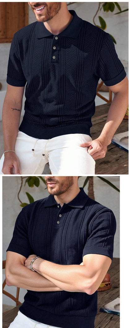 US Size Mens Knit Shirts Casual Stretch Golf Shirts Short Sleeve Polo Shirt Men's Summer Old Money Knit Top