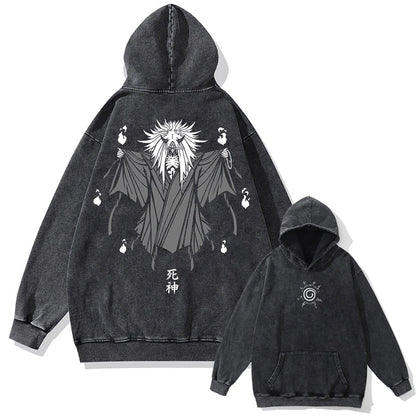 Men Washed Hoodie Sweatshirt Japanese Anime Naruto Print Hooded Pullover Hip Hop Harajuku Streetwear Cotton Vintage Hoodie