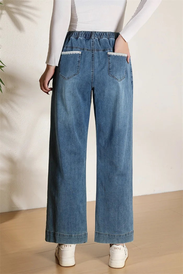 Women Wide Leg Jeans 7XL 9XL Straight Stretched Plus Size Girls Fashion Lady High Waist Female Oversized Denim Pants Trousers