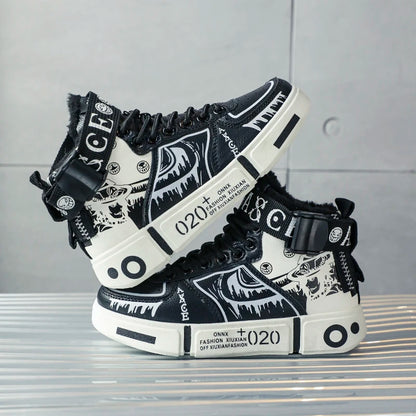Boys High-Top Sneakers – Waterproof Leather Upper Shoes With Buckle Strap 2025 Autumn Winter