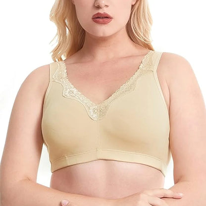 Sheroine Women's Floral Lace Cotton Bra Plus Size Wire-Free Non-Foam Comfort Wide Straps Full Coverage Sleep Underswear