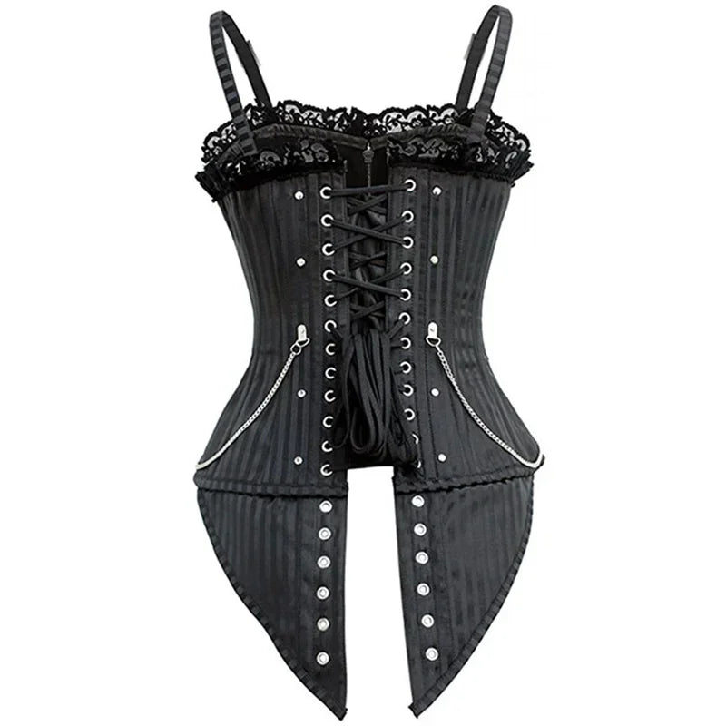 Sexy Women Gothic Corset & Bustier Striped Zip Buckled Steampunk Overbust Corselet Top Vest Punk Rock Style Clothes