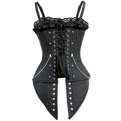 Sexy Women Gothic Corset & Bustier Striped Zip Buckled Steampunk Overbust Corselet Top Vest Punk Rock Style Clothes