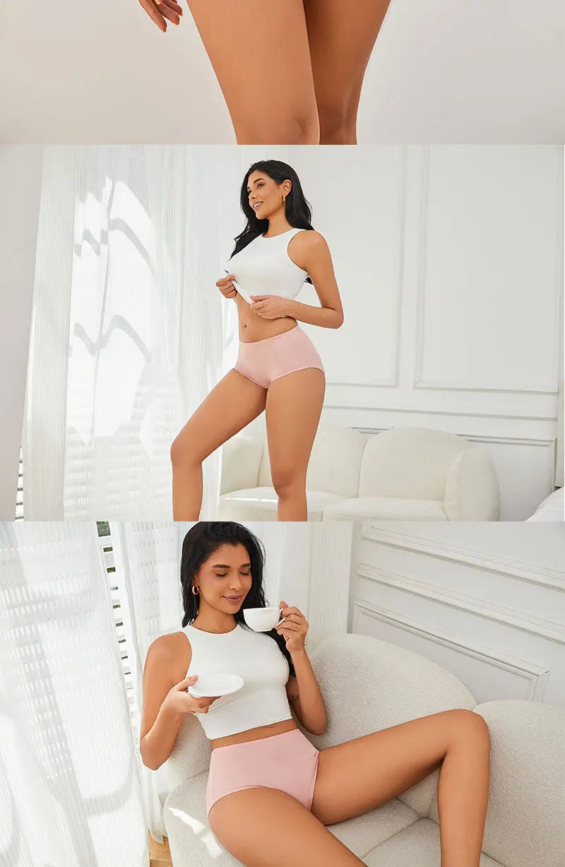 FINETOO 4 Pieces High Waist Women's Unicolor Seamless Panties Oversized Women's Underwears Solid Color S-XXL Cotton Pantys