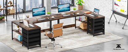 L Shaped Computer Desk - Reversible Corner Office Desk with Drawers & Shelves