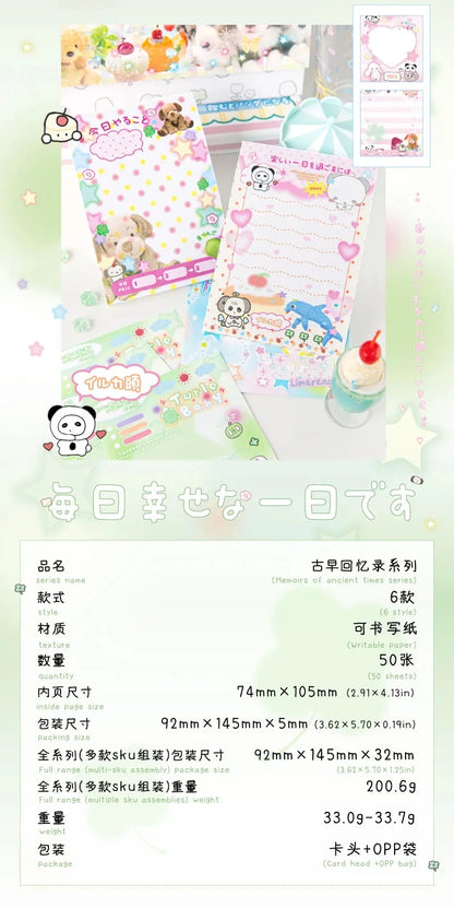 Cute Japanese Memo Pads - 50 Sheets Old-Fashioned Message Paper for DIY Journals