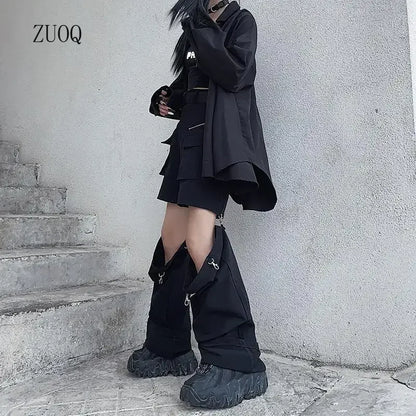 New 2025 Streetwear Black Pants for Women Fashion High Waist Detachable Streetweart Cargo Pants Woman