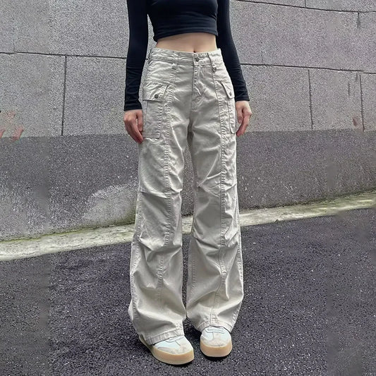 Multi-Pocket Casual Pants Female Straight Cargo Trousers Spring Summer Versatile Solid Color Pants Trendy High Street Trousers
