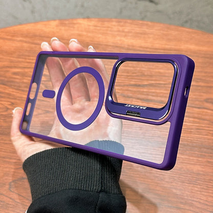 For Magsafe Hidden Fold Lens Holder Case For Samsung S26 S25 Ultra S24 S23 S22 Plus Transparent Magnetic Wirelesss Charge Cover