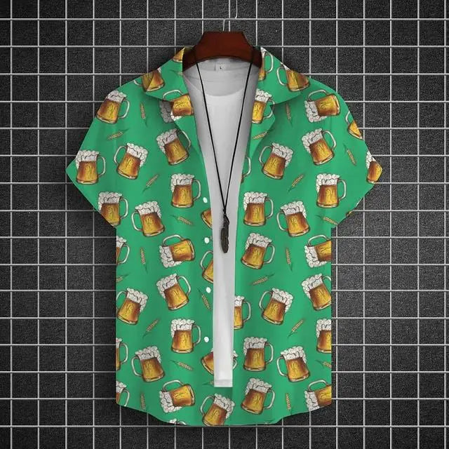 Hawaiian Shirt For Men 3d Beer Printed Short Sleeve Shirts Party Tees Summer Casual Tops Loose Oversized Clothing