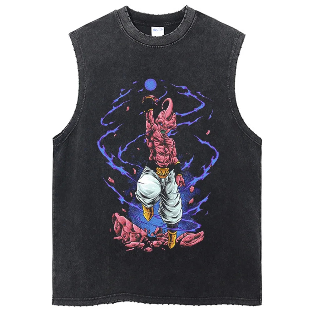 Fashion Dragon Ball Z Harajuku T-Shirts Retro Streetwear Washed Anime Man Tank Tops Tees Retro Manga Oversize Sleeveless Vest