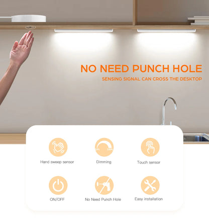 Motion Touch Sensor LED Lights Wireless Light Penetrable Wood Aluminum Bar Light Cabinet Wardrobe Lamp Backlight For Kitchen