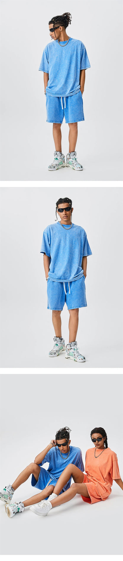 Cotton Shorts Men - Loose Fit Batik Washed Heavy Weight Knee Length Casual Spring Bottoms