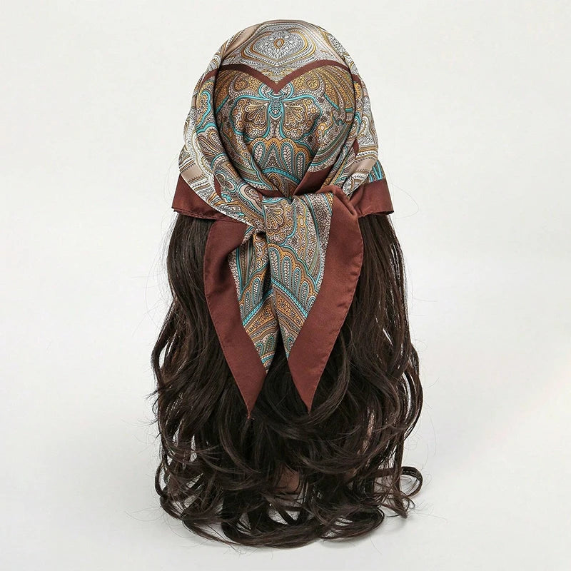 Bohemian Floral Silk Scarf - Tropical Leaf Head Wrap and Bandana
