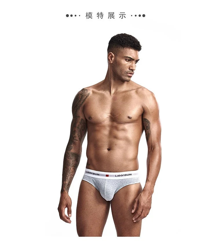 3pcs Men's Pure Cotton Low Waist Elastic Sexy Loose Breathable Youth Pant Headband Underwear Summer Cotton Briefs