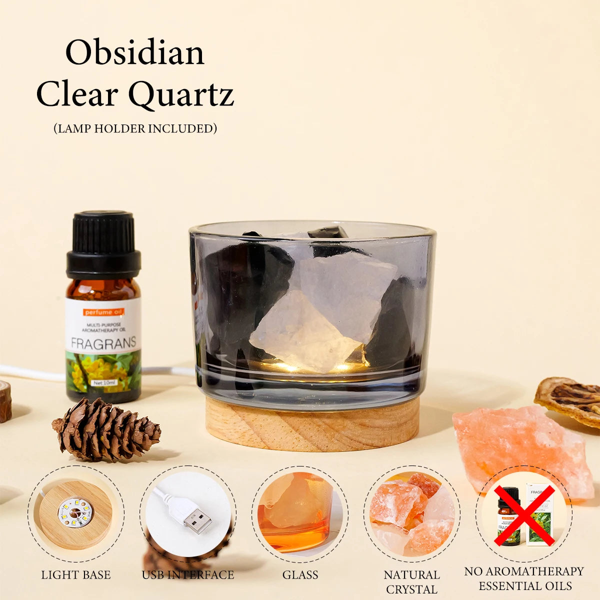 1pc Natural Crystal Raw Stone Aromatherapy Minerals Rose Quartz Fragrant Incense Decorative Lamp Home Decoration