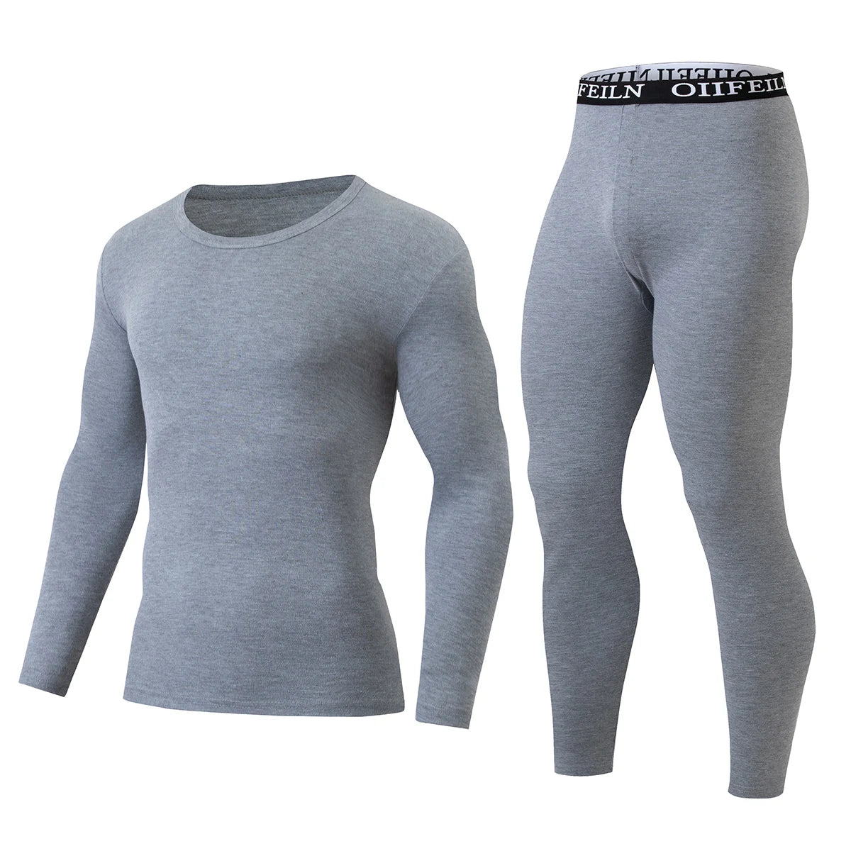 Men's Autumn/Winter Warm Underwear Set Solid Color Multi Color Round Neck Long Sleeve Top Letter Elastic Waist Casual Pants