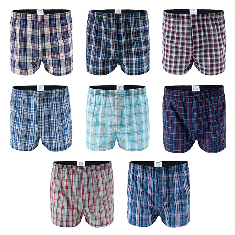 5Pcs/lot Men Plaid Boxer Summer Thin Shorts Underwear Casual Elastic Waistband Button Mens Boxer Underwear Woven Shorts for Home