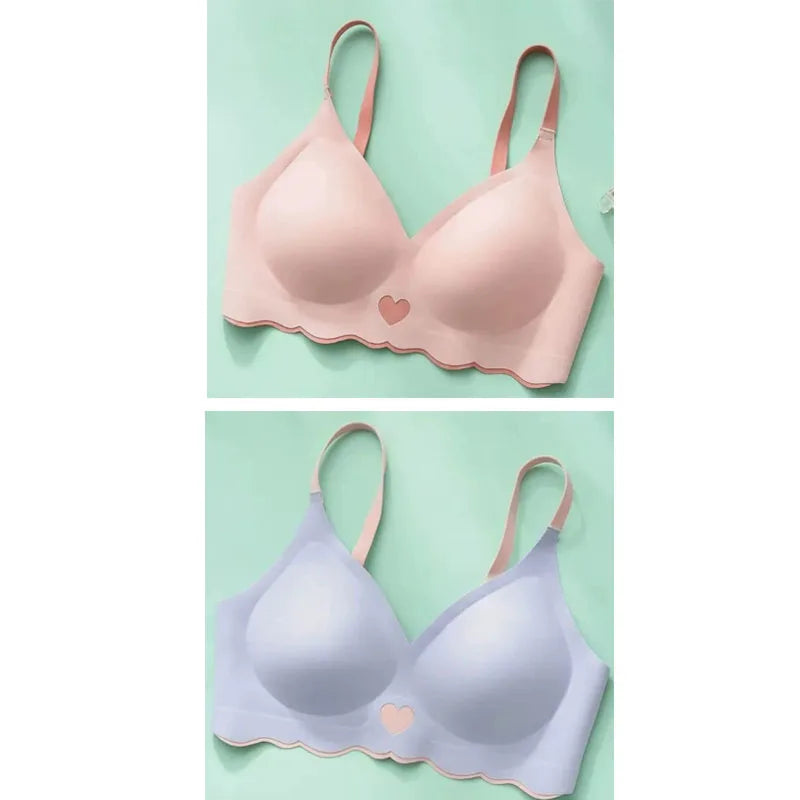 2pcs Womens Seamless Sweet Anti Sagging Bra Girl Thin Brassier Lady Comfort Soft Breathable Bra Student Simple Fashion Underwear