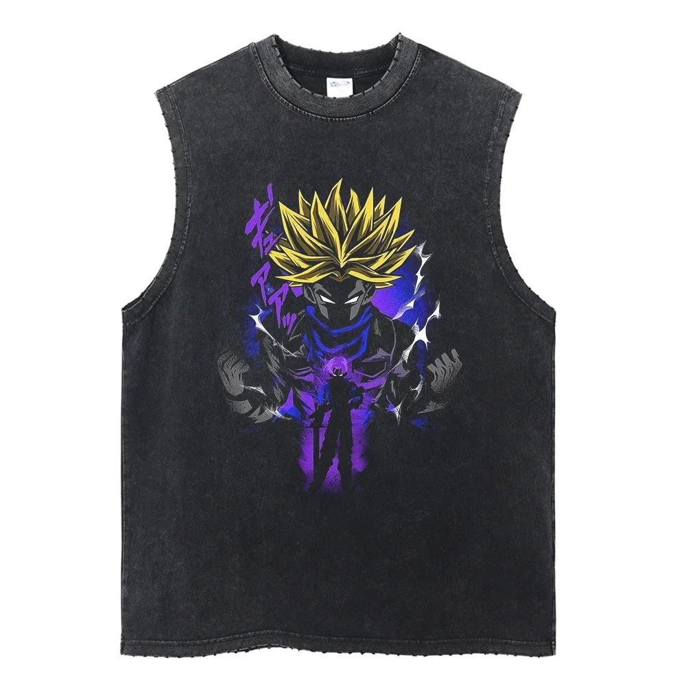 Vintage Vest Washed T-Shirt Anime Dragon Ball Graphic Tank Top Cotton Sleeveless Streetwear Loose GYM T Shirt Men's Clothing