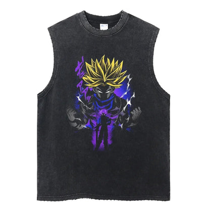 Vintage Vest Washed T-Shirt Anime Dragon Ball Graphic Tank Top Cotton Sleeveless Streetwear Loose GYM T Shirt Men's Clothing