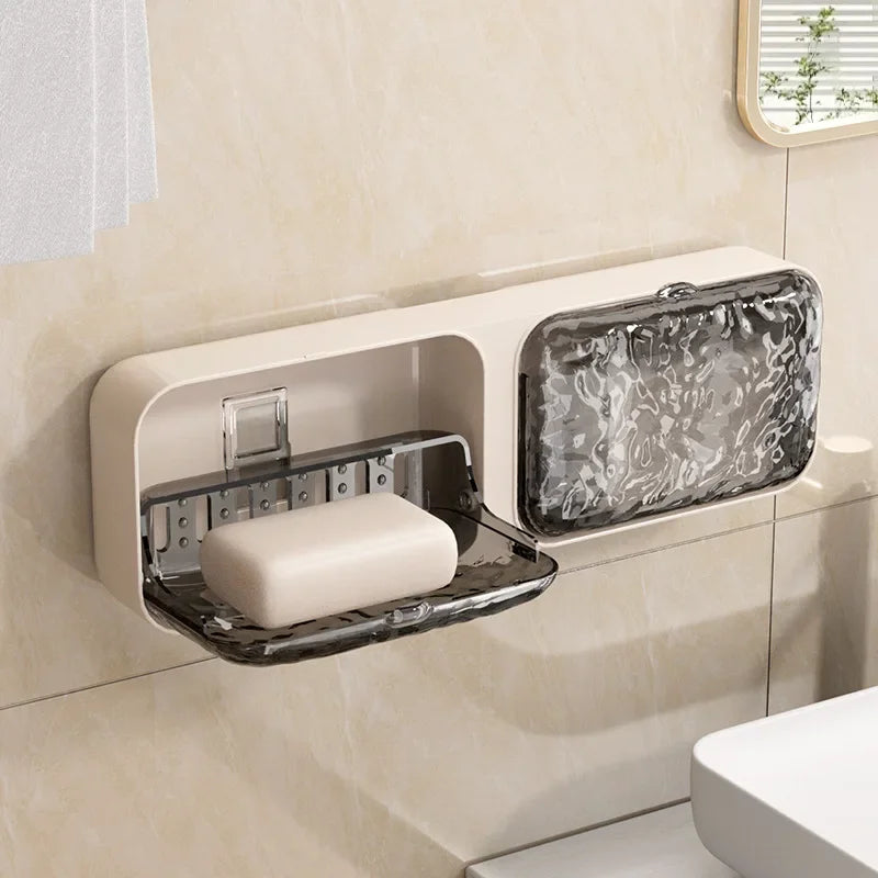 Bathroom Soap Holder Free-Punching Wall Mounted Soap Sponge Holder Organizer Double Drainage Soap Dish Bathroom Accessories
