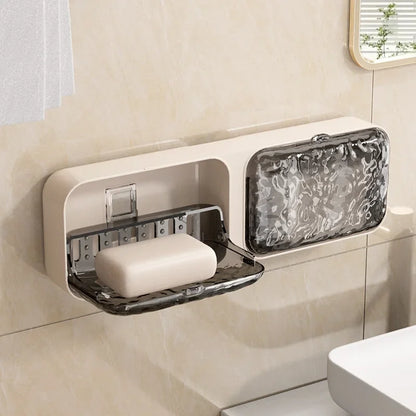 Bathroom Soap Holder Free-Punching Wall Mounted Soap Sponge Holder Organizer Double Drainage Soap Dish Bathroom Accessories