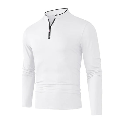 Fashion Men's Stand Collar Half Zip Long Sleeve Shirt Comfortable Casual Top Versatile Daily Wear Slim Fit Pullove