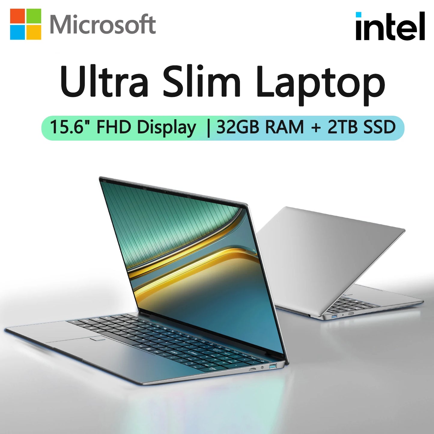 15.6 Inch Portable Laptop - Intel 6500Y Slim Gaming Notebook with 32GB RAM, 2TB SSD, Windows 11