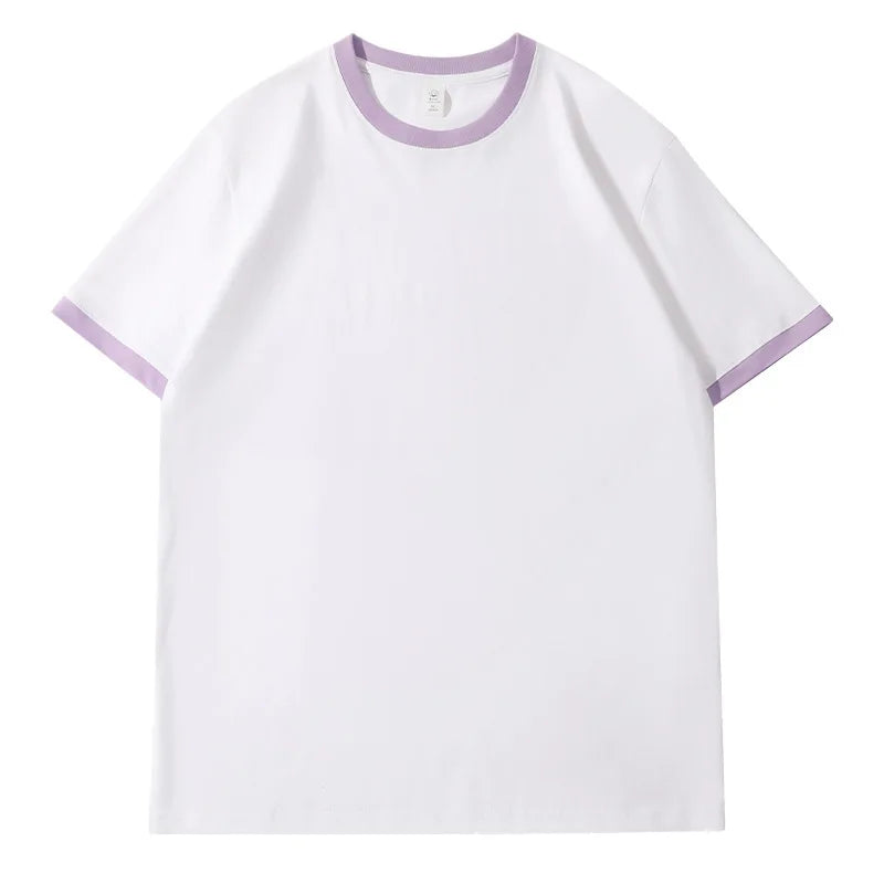 210G Heavy Cotton Men's T-shirt Edge-bumping O-Neck Short-sleeved Man T shirt Contrasting Color Splicing Men T-shirt Tops Tees