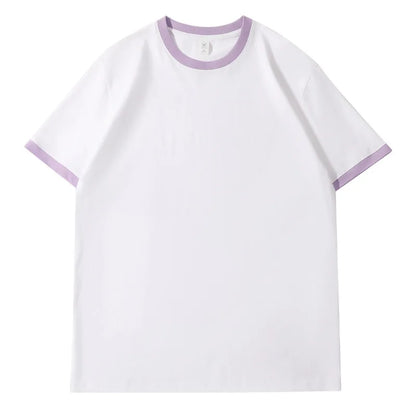210G Heavy Cotton Men's T-shirt Edge-bumping O-Neck Short-sleeved Man T shirt Contrasting Color Splicing Men T-shirt Tops Tees
