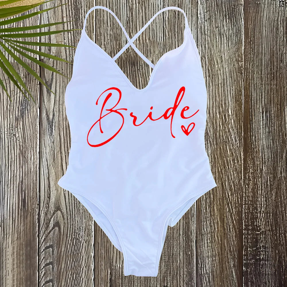 Pink Gold Print One Piece Swimsuit Team Bride Love Sexy Bathing Suit Padded Swimwear Women Bikini Bachelor Party Swim Beachwear